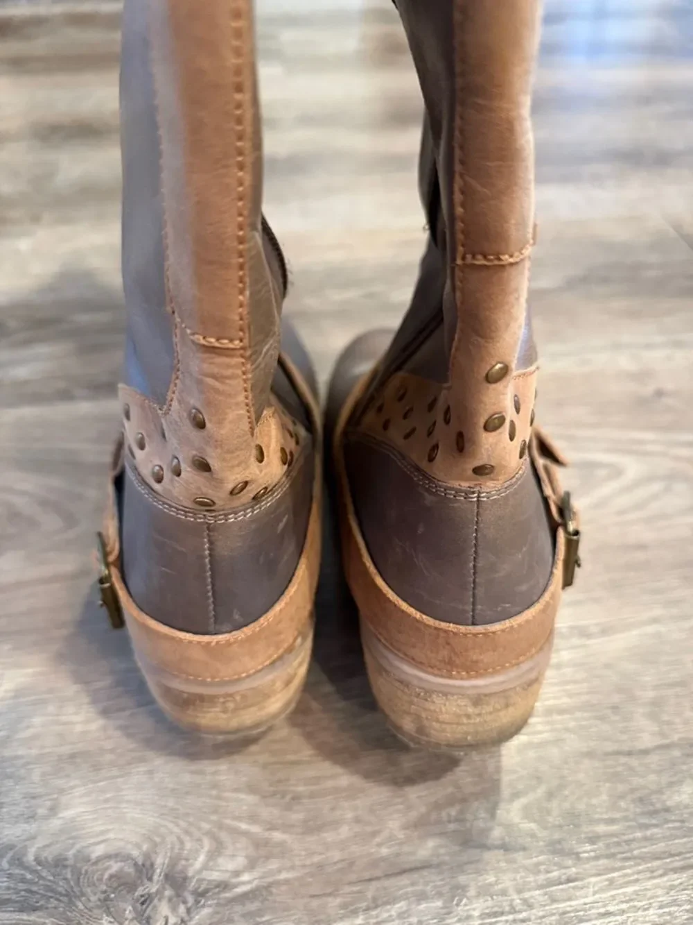 Naughty Monkey Tall Tan Taupe Leather Riding Boho Boots Size 8